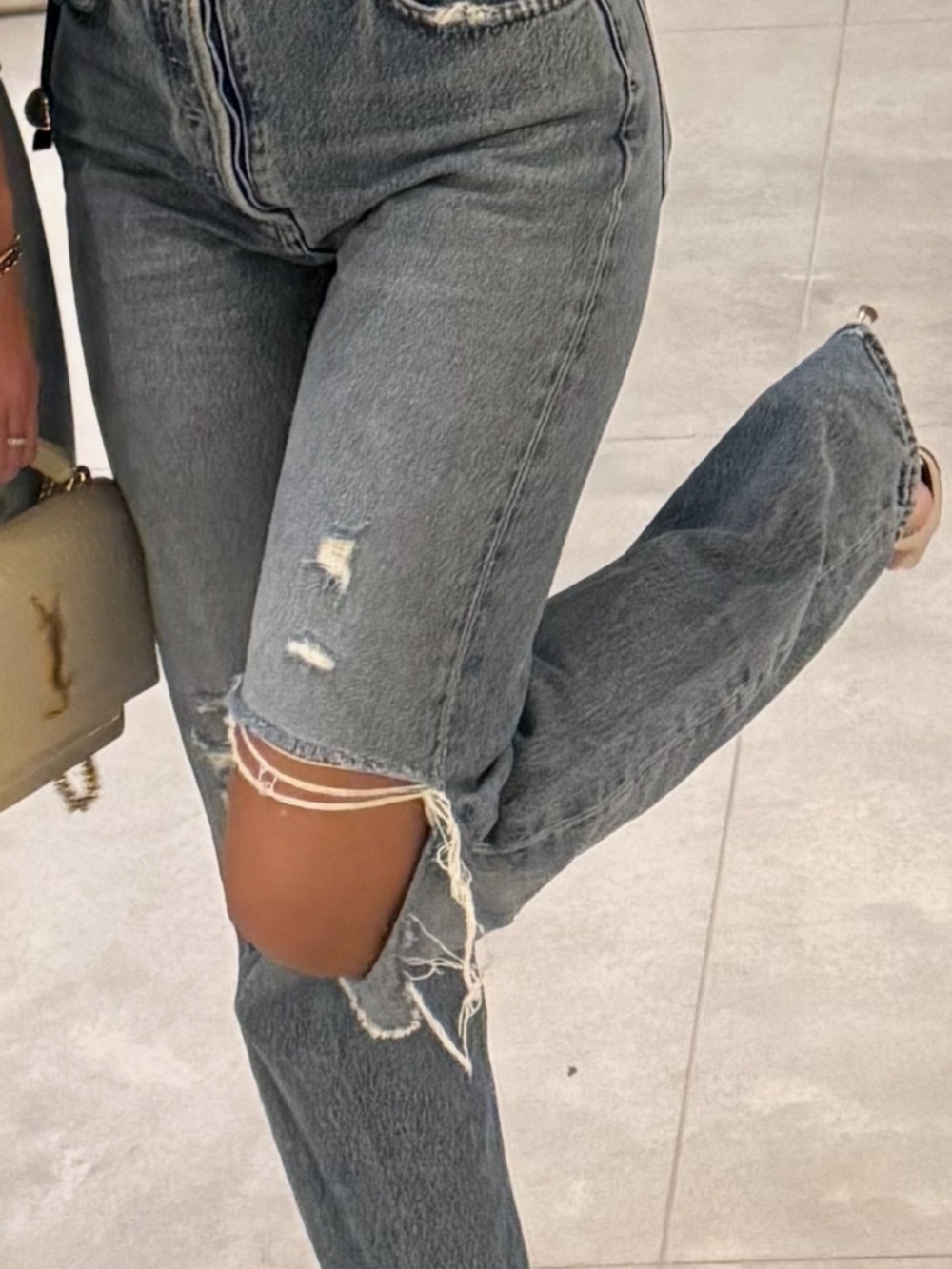Agolde Distressed Straight Leg Jeans - Charcoal Gray